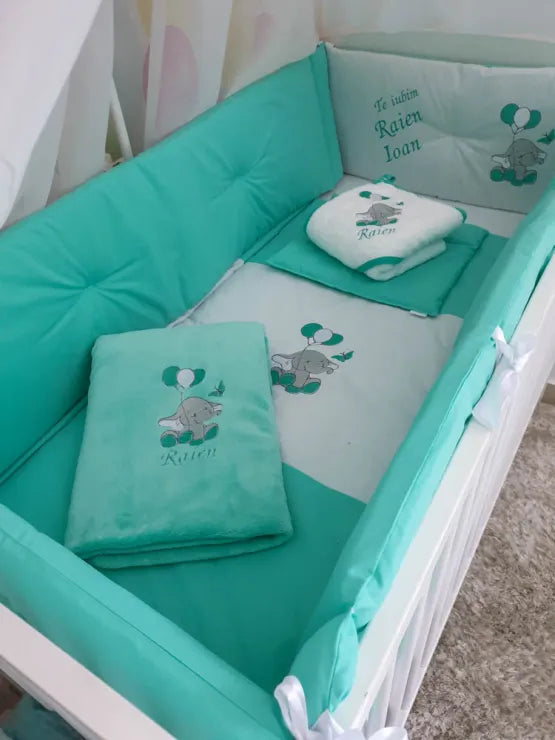 Set lenjerie ESENTIAL cu aparatori simple (menta) - elefantel