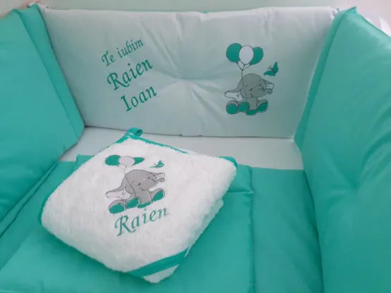 Set lenjerie ESENTIAL cu aparatori simple (menta) - elefantel