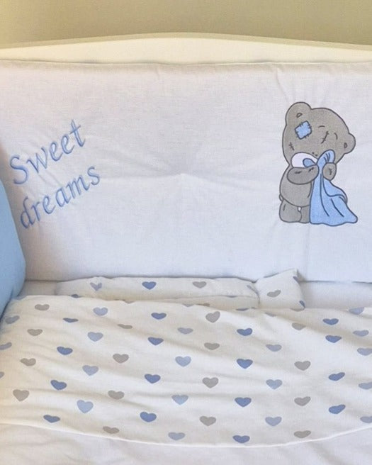 Set lenjerie CONFORT cu laterale combinate clasic & tip perne- NOOKA Bear Hearts Blue