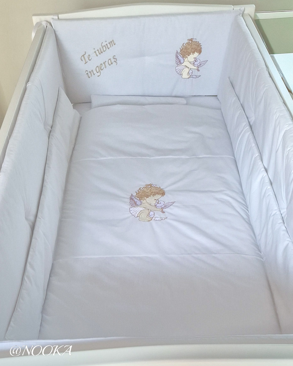 Set lenjerie ESENTIAL cu aparatori clasice - NOOKA Little Angel White