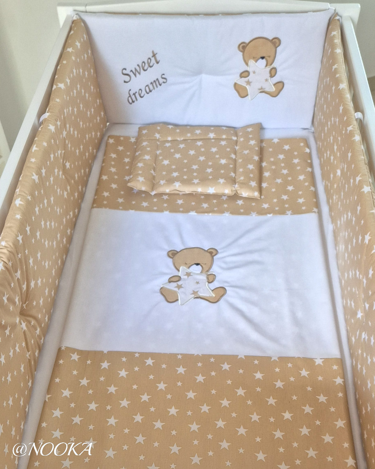 Set lenjerie ESENTIAL cu aparatori clasice - NOOKA Teddy Stars