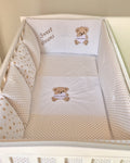 Set lenjerie CONFORT cu laterale combinate clasic & tip perne- NOOKA Teddy Dots Beige