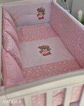 Set lenjerie CONFORT cu laterale combinate clasic & tip perne- NOOKA Teddy Stars Pink