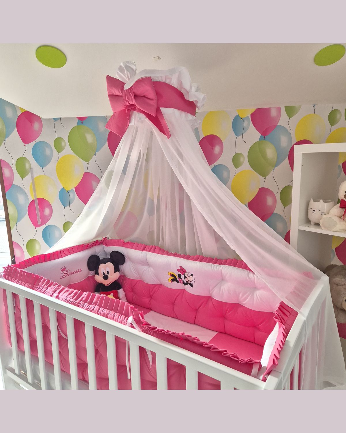 Set lenjerie PREMIUM laterale matlasate si baldachin decorativ Royal Fuchsia Nest