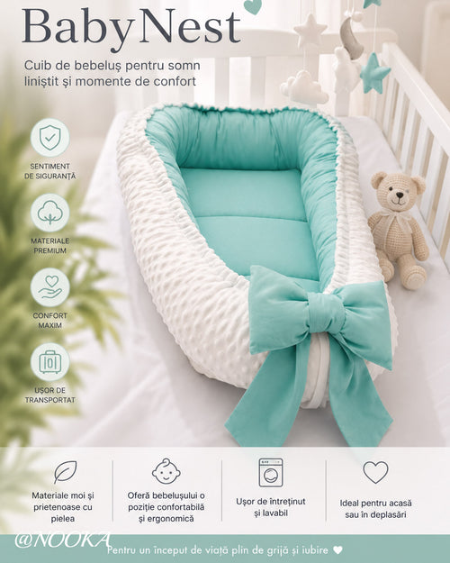 Baby Nest NOOKA - reversibil plush minky & bumbac