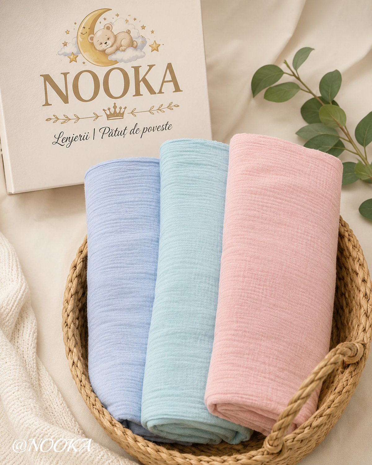 Păturică NOOKA Muselina  –personalizată cu nume