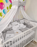 Set lenjerie PREMIUM laterale matlasate cu baldachin decorativ - NOOKA Silver Prince