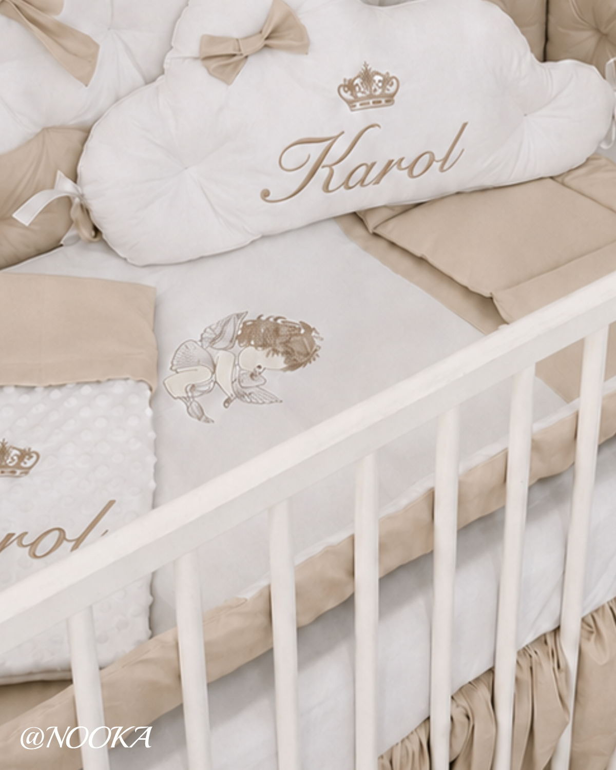 Set lenjerie PREMIUM laterale matlasate cu baldachin decorativ - NOOKA Royal Beige