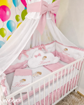 Set lenjerie PREMIUM laterale matlasate cu baldachin decorativ - NOOKA Pink Angel