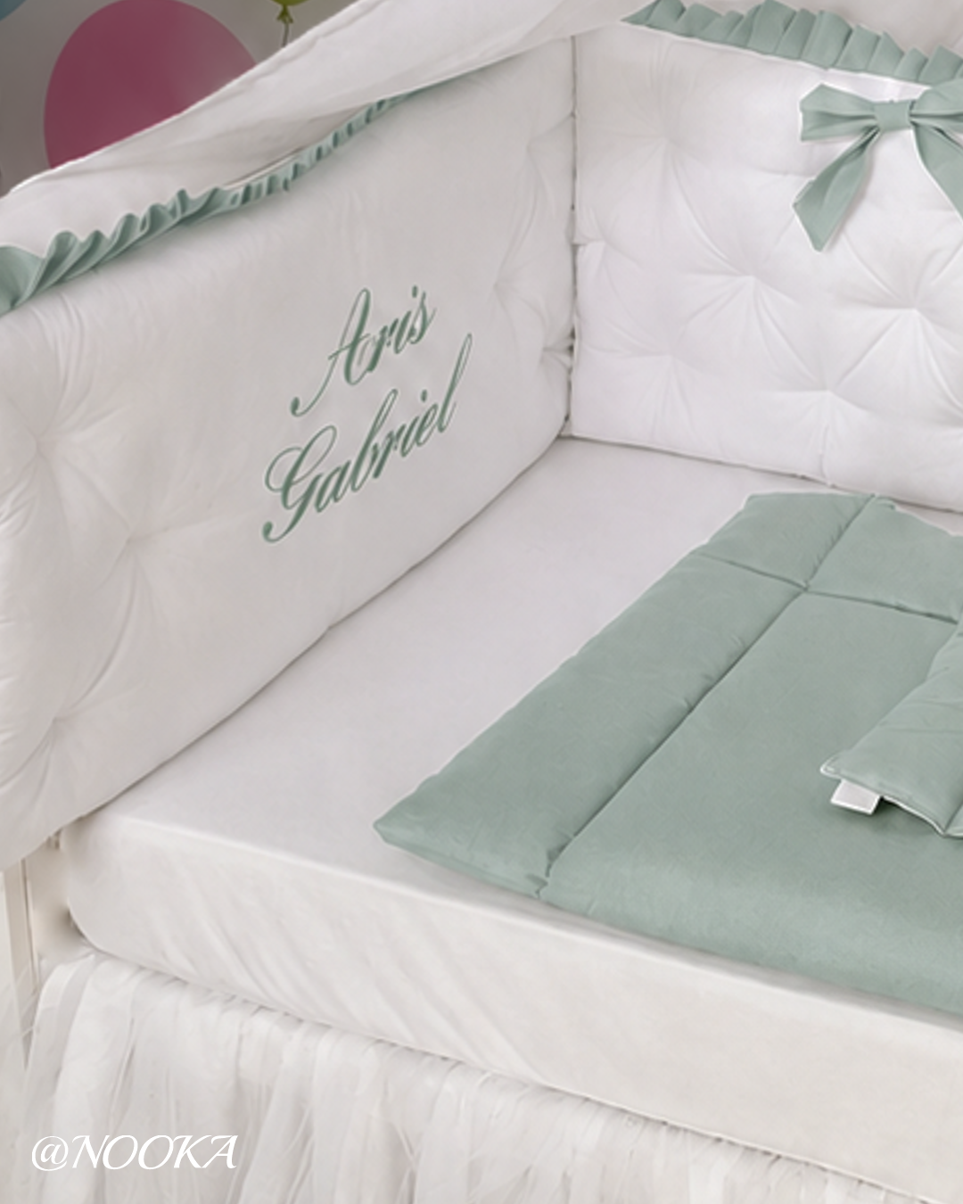 Set lenjerie PREMIUM laterale matlasate bicolore si baldachin decorativ