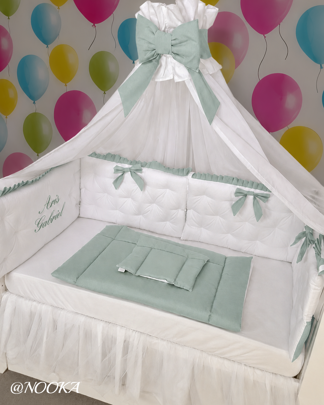 Set lenjerie PREMIUM laterale matlasate bicolore si baldachin decorativ