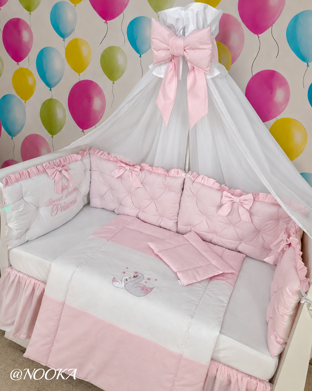 Set lenjerie PREMIUM laterale matlasate bicolore si baldachin decorativ