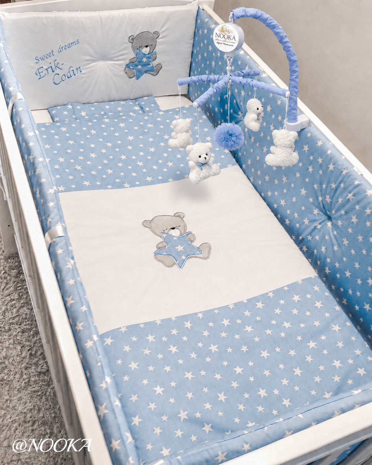 Set lenjerie ESENTIAL cu aparatori clasice NOOKA Blue Stars
