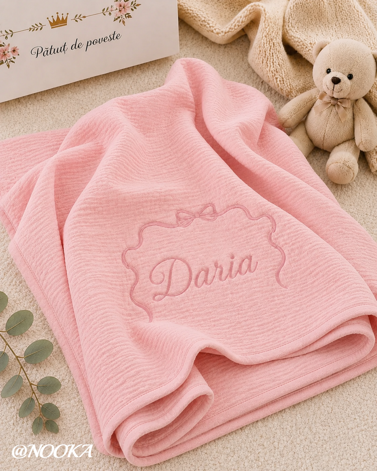 Păturică NOOKA Muselina  –personalizată cu nume