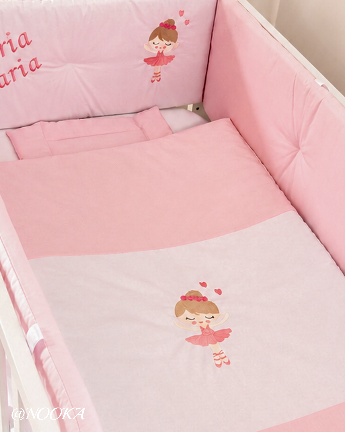 Set lenjerie ESENTIAL cu aparatori clasice NOOKA Pink Ballerina