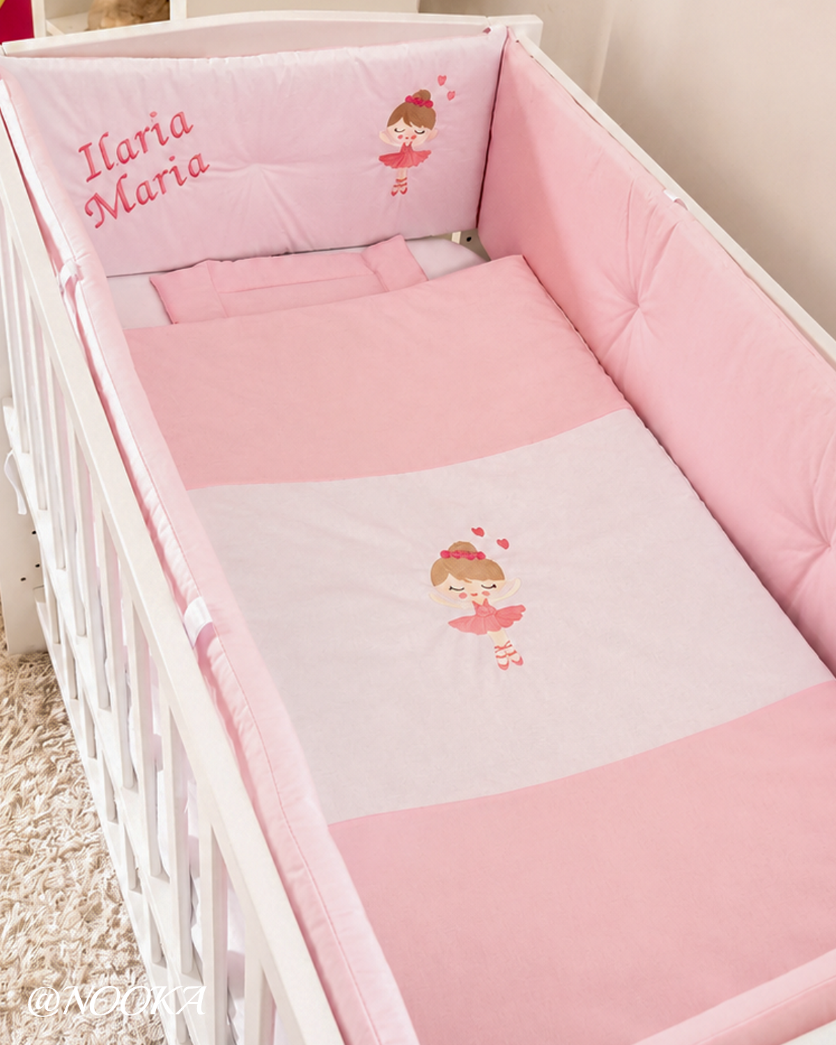 Set lenjerie ESENTIAL cu aparatori clasice NOOKA Pink Ballerina