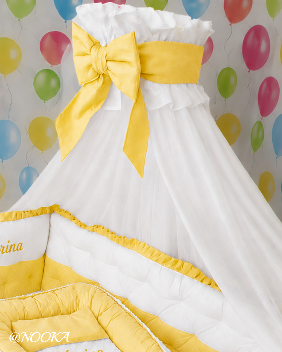Set lenjerie PREMIUM laterale matlasate cu baldachin decorativ & Baby Nest -Nooka Little Sunshine