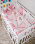Set lenjerie PREMIUM cu laterale combinate bumper & tip perne- NOOKA Teddy Pink Hearts