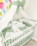 Set lenjerie PREMIUM laterale matlasate cu baldachin decorativ - NOOKA Sage Angel