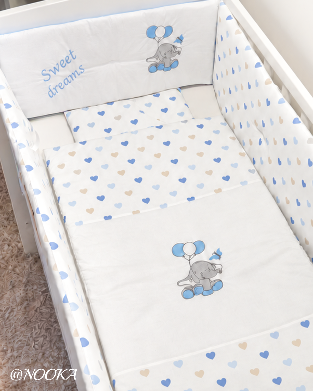Set lenjerie ESENTIAL cu aparatori clasice NOOKA Blue Hearts