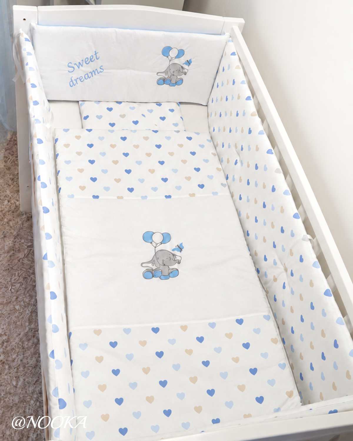 Set lenjerie ESENTIAL cu aparatori clasice NOOKA Blue Hearts