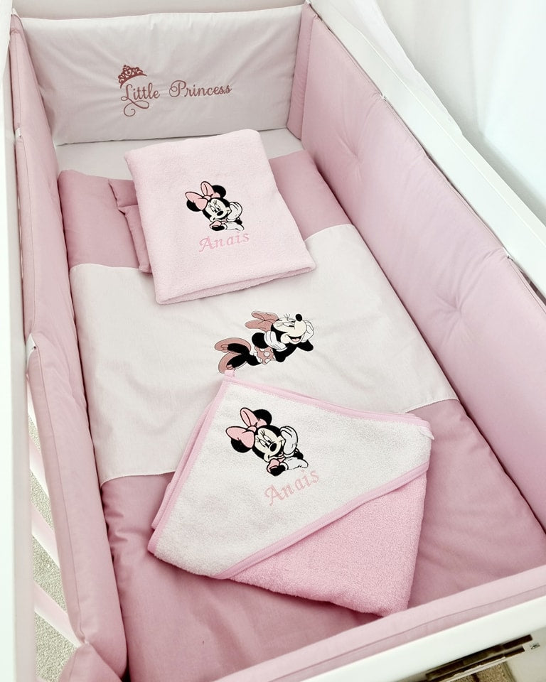 Set lenjerie ESENTIAL cu aparatori roz pudrat - Minnie