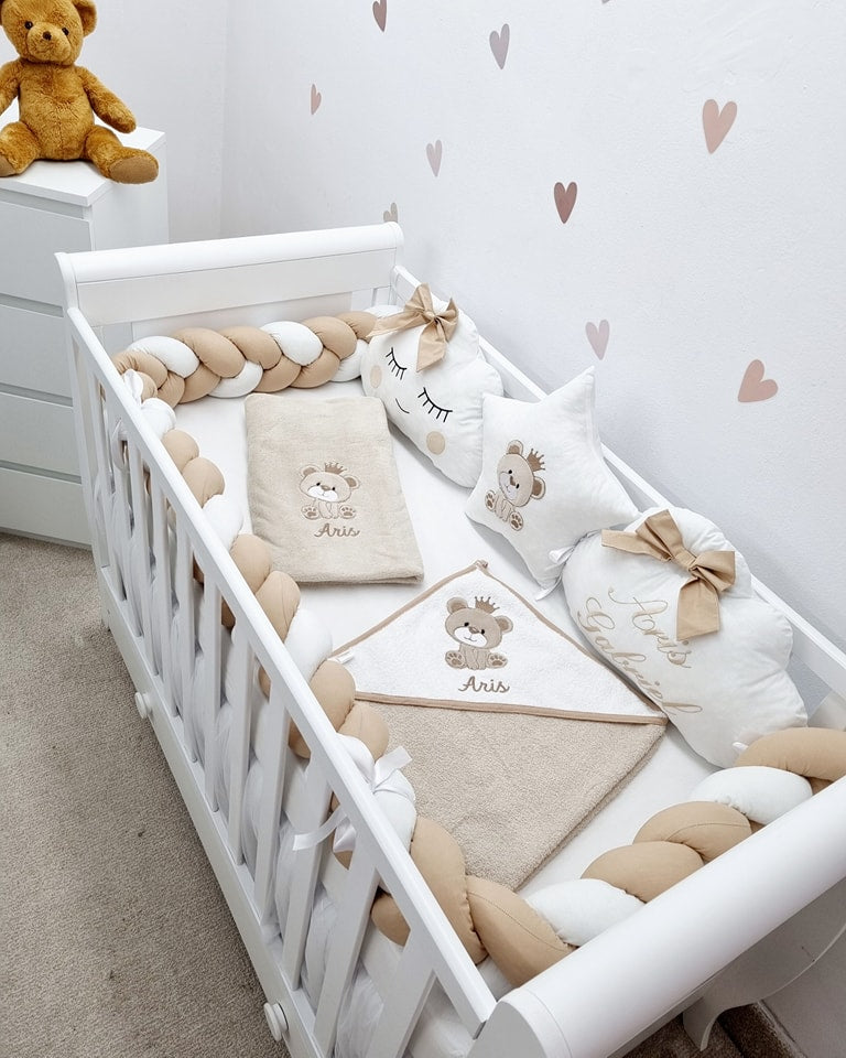 Set lenjerie CONFORT laterale combinate - impletit (bumper) & perne decorative (3L+1)