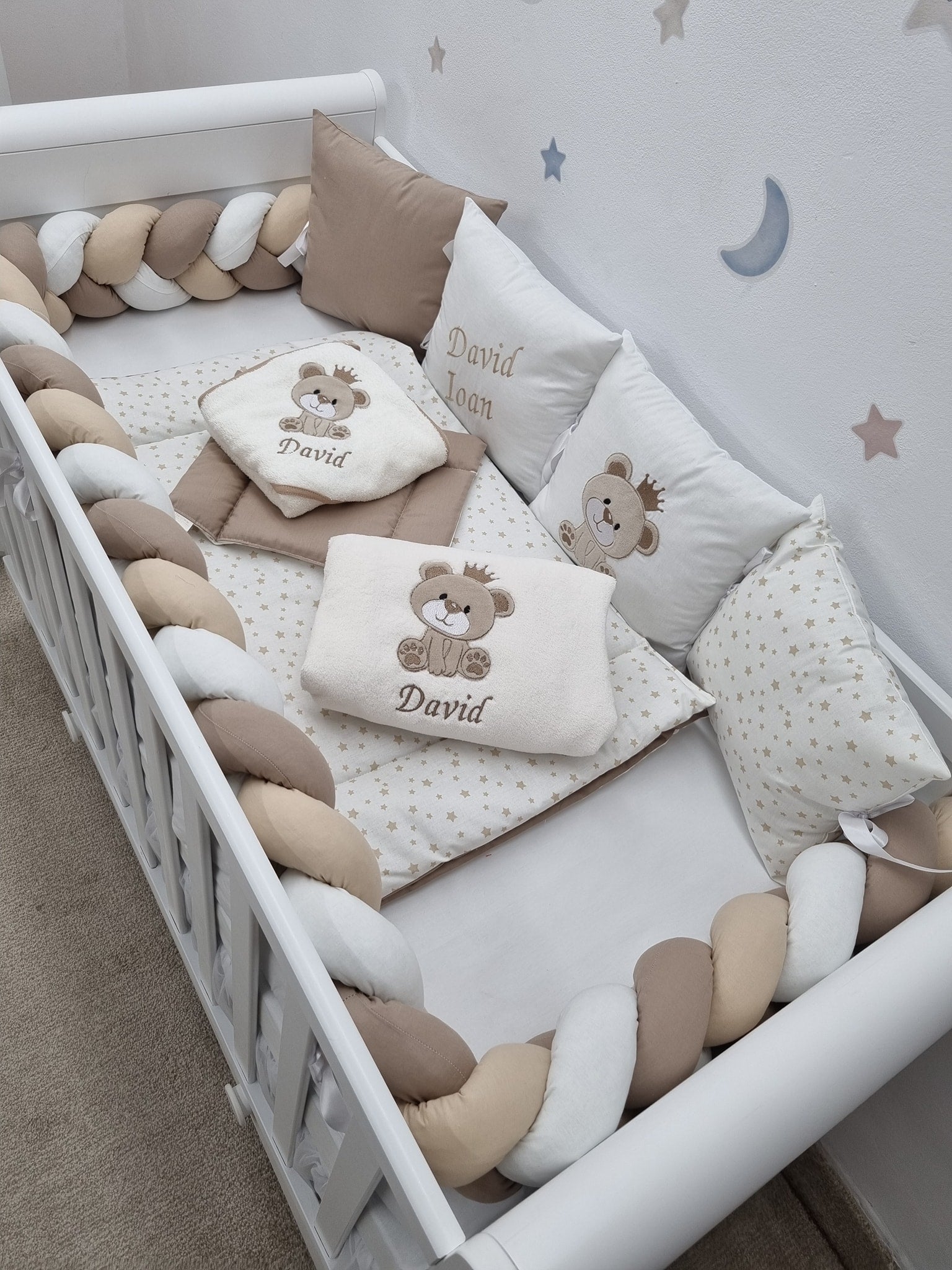 Set lenjerie CONFORT laterale combinate - impletit (bumper) & perne  (3L+1)