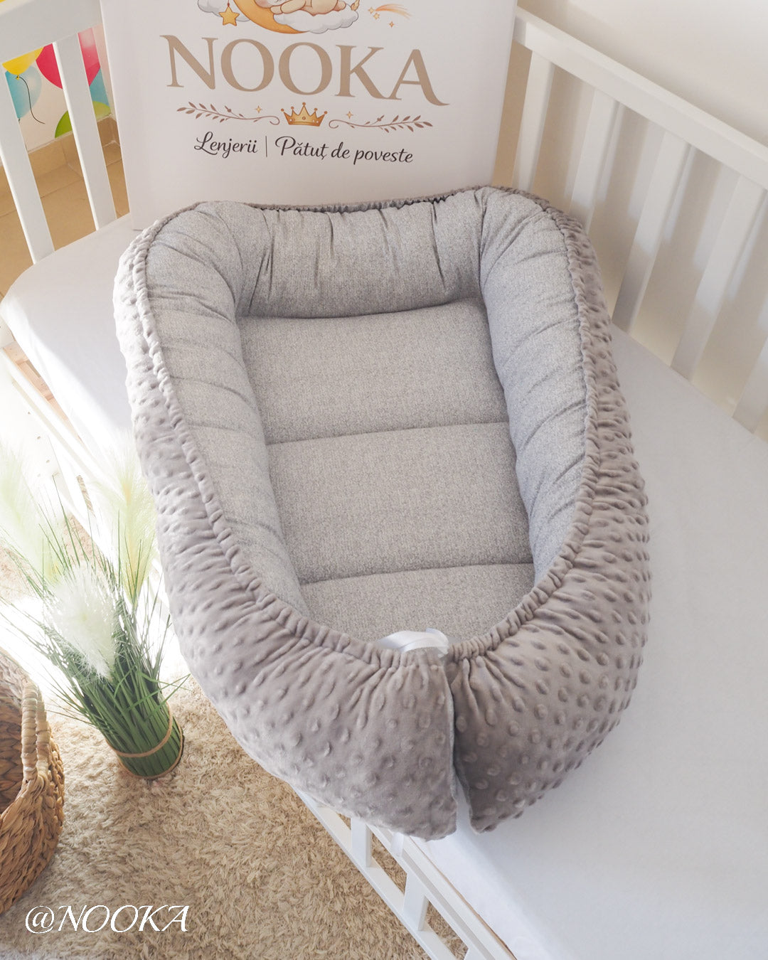 Baby Nest NOOKA - reversibil plush minky & bumbac