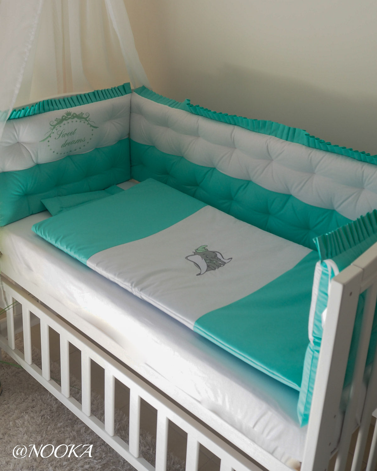 Set lenjerie CONFORT laterale matlasate (3L)-NOOKA Elephant Dream Mint