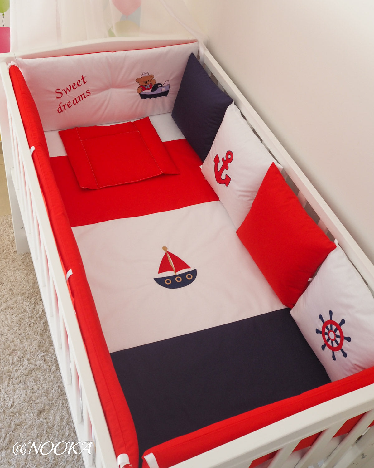 Set lenjerie CONFORT cu laterale combinate clasic & tip perne- NOOKA Sweet Dreams Sailor