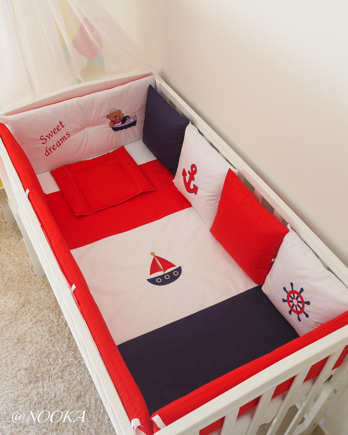 Set lenjerie CONFORT cu laterale combinate clasic & tip perne- NOOKA Sweet Dreams Sailor