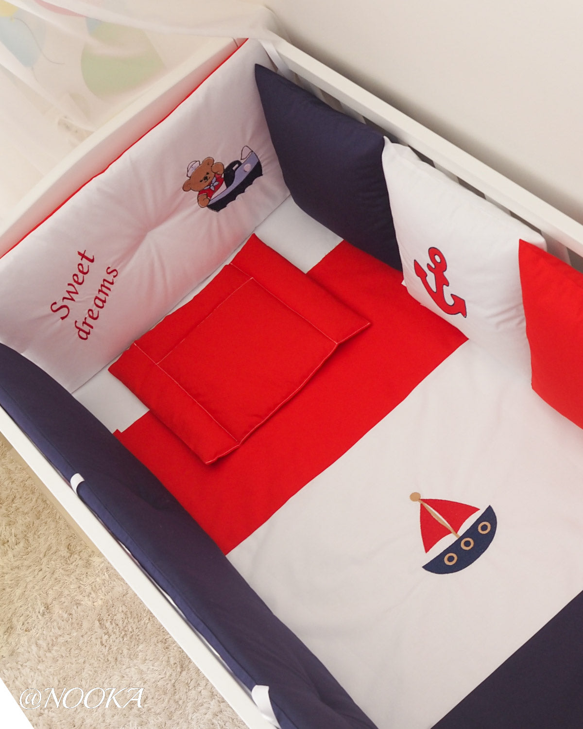 Set lenjerie CONFORT cu laterale combinate clasic & tip perne- NOOKA Sweet Dreams Sailor