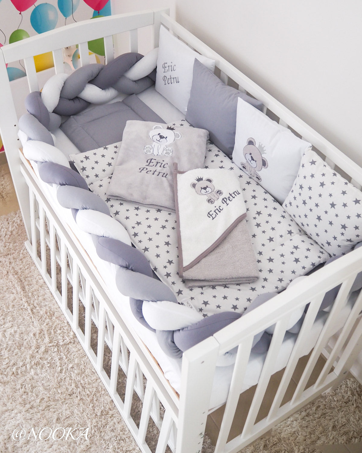 Set lenjerie PREMIUM cu laterale combinate bumper & tip perne- NOOKA Teddy King