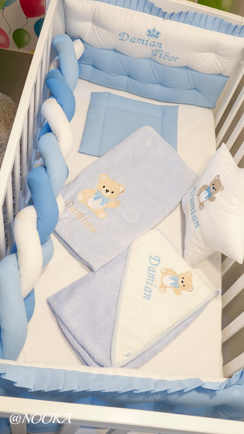 Set lenjerie PREMIUM cu laterale combinate bumper & tip perne- NOOKA Teddy Bear