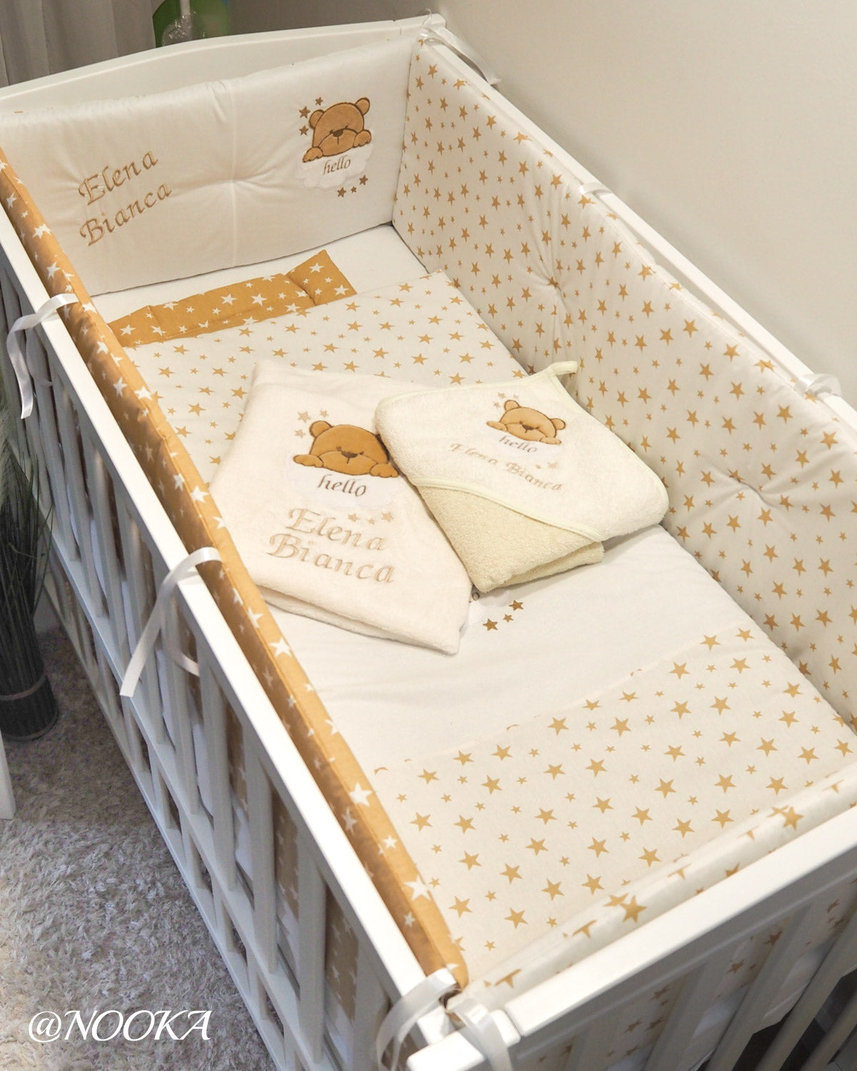Set lenjerie ESENTIAL cu aparatori clasice NOOKA Hello Teddy