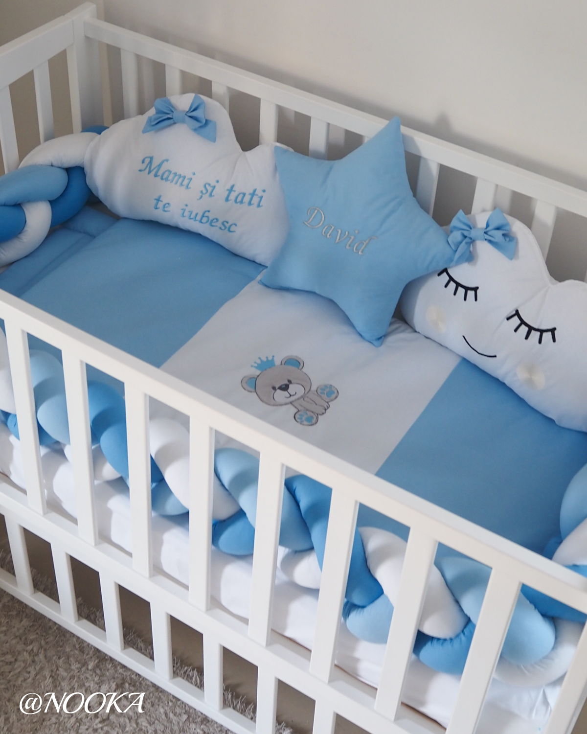 Set lenjerie PREMIUM cu laterale combinate bumper & tip perne- NOOKA Moon Dreams