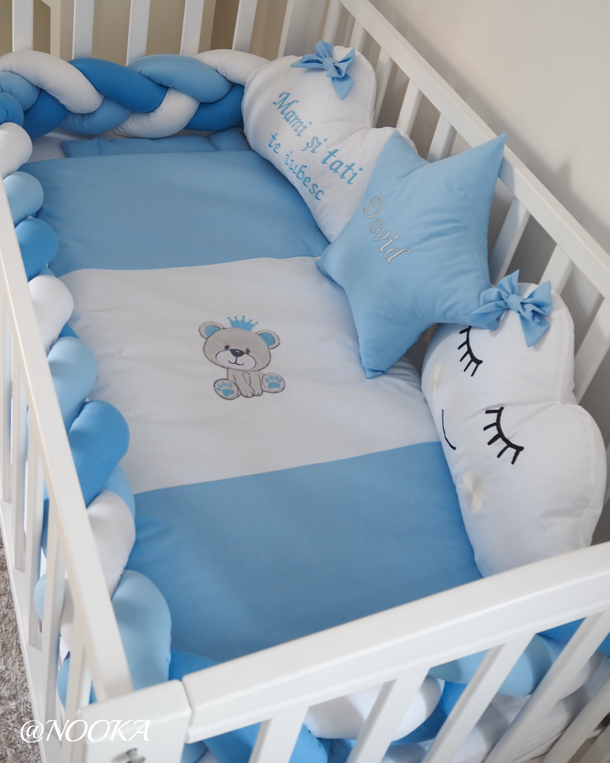 Set lenjerie PREMIUM cu laterale combinate bumper & tip perne- NOOKA Moon Dreams