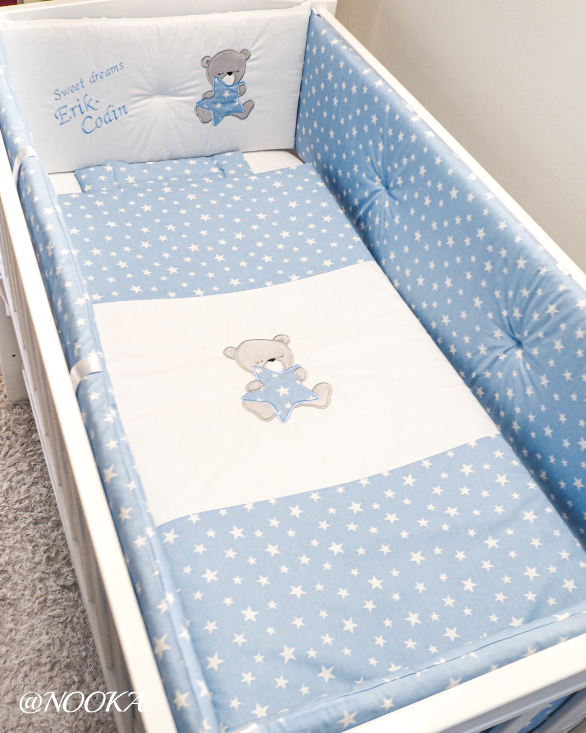 Set lenjerie ESENTIAL cu aparatori clasice NOOKA Blue Stars