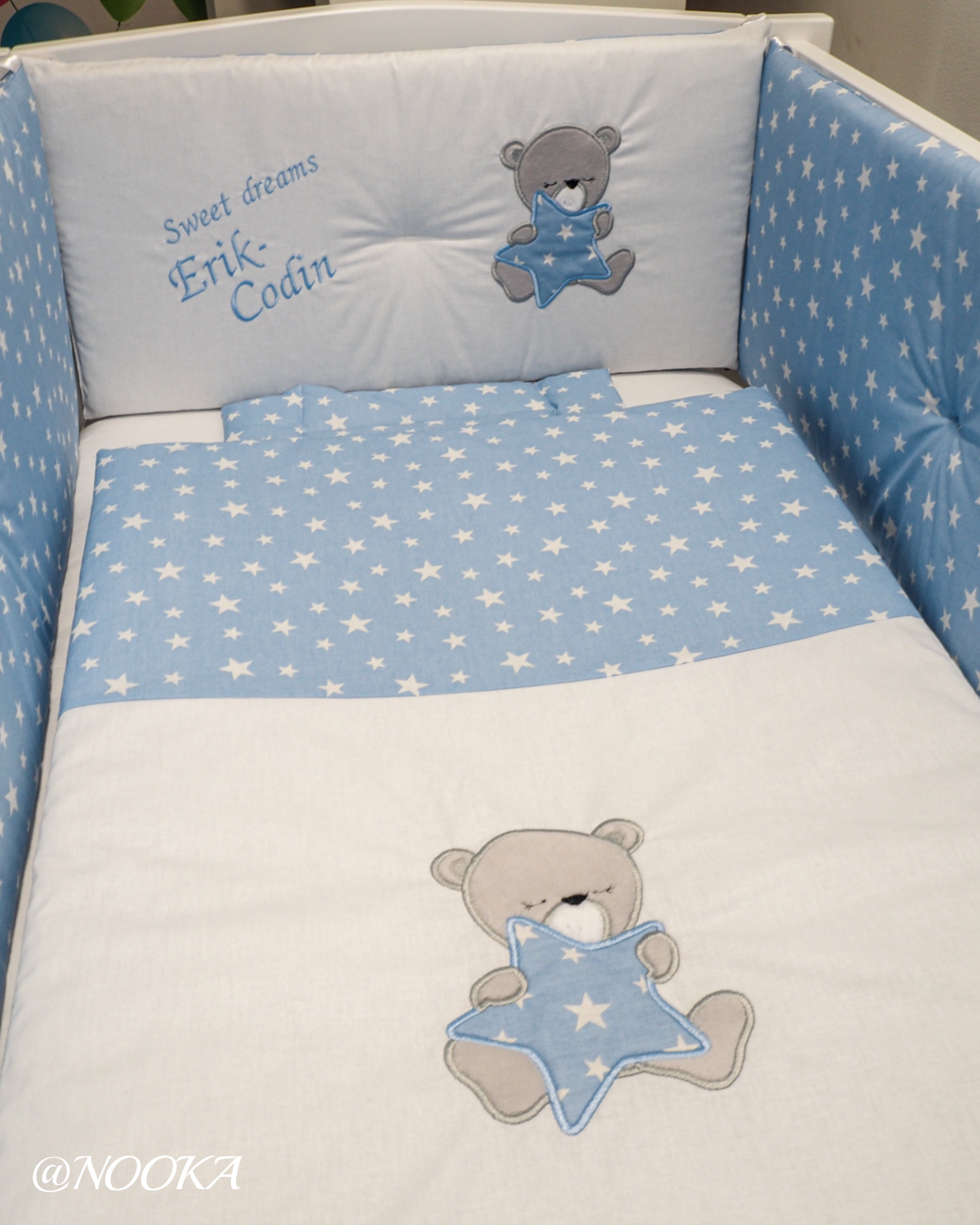 Set lenjerie ESENTIAL cu aparatori clasice NOOKA Blue Stars