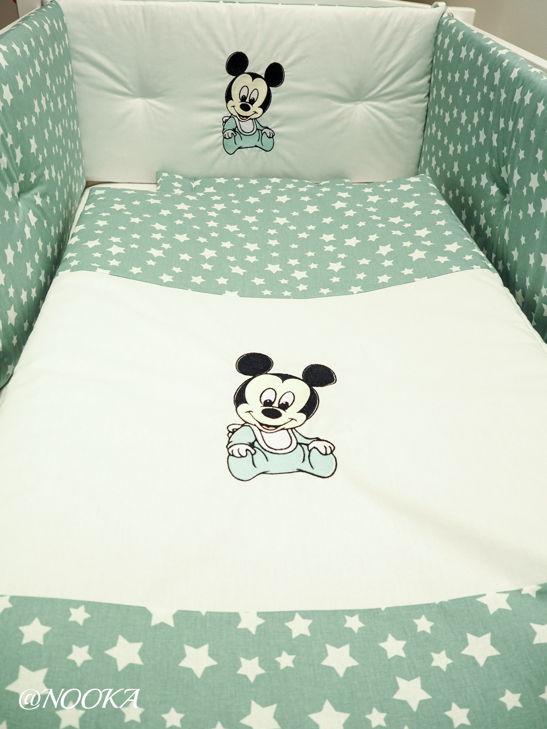Set lenjerie ESENTIAL cu aparatori clasice NOOKA Mickey Mint Dreams