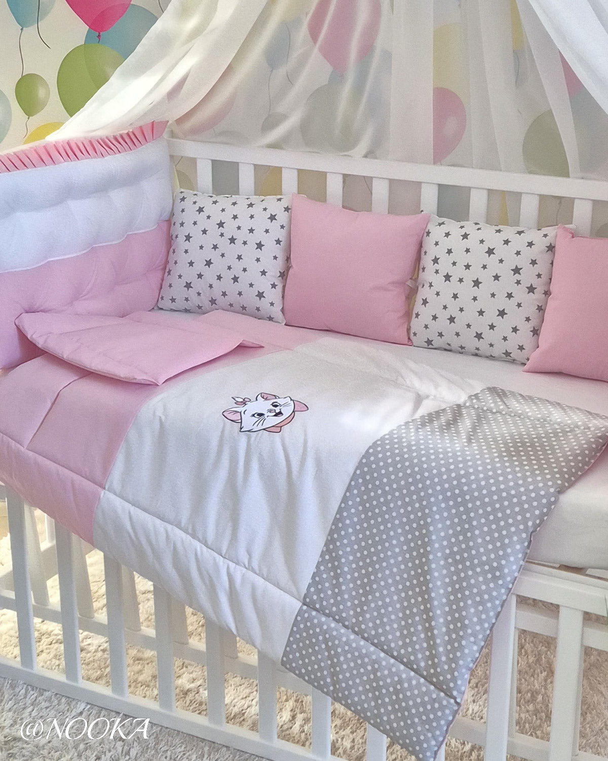 Set lenjerie PREMIUM cu baldachin decorativ - NOOKA Parisian Pink