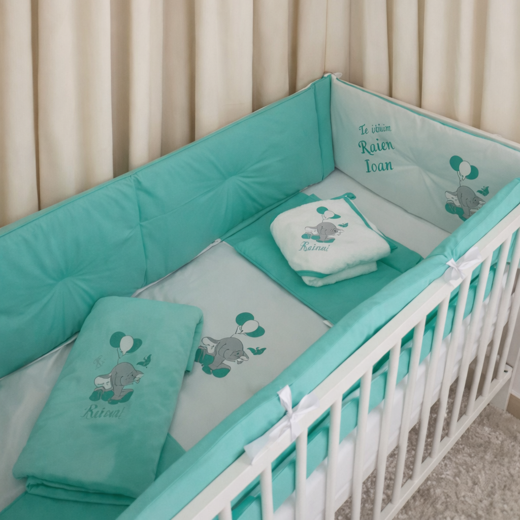 Set lenjerie ESENTIAL cu aparatori simple (menta) - elefantel